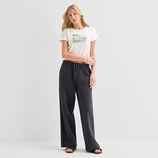 Hurley Womens Juniors Wide Leg Mid Rise Sweatpant