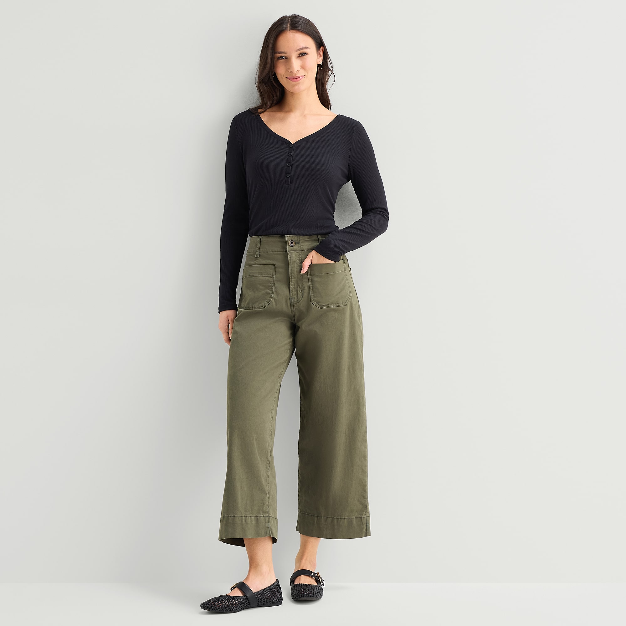 A.N.A Patch Pocket Womens Wide Leg Highest Rise Cropped Pant