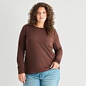 A.N.A Womens Plus Crew Neck Long Sleeve T-Shirt