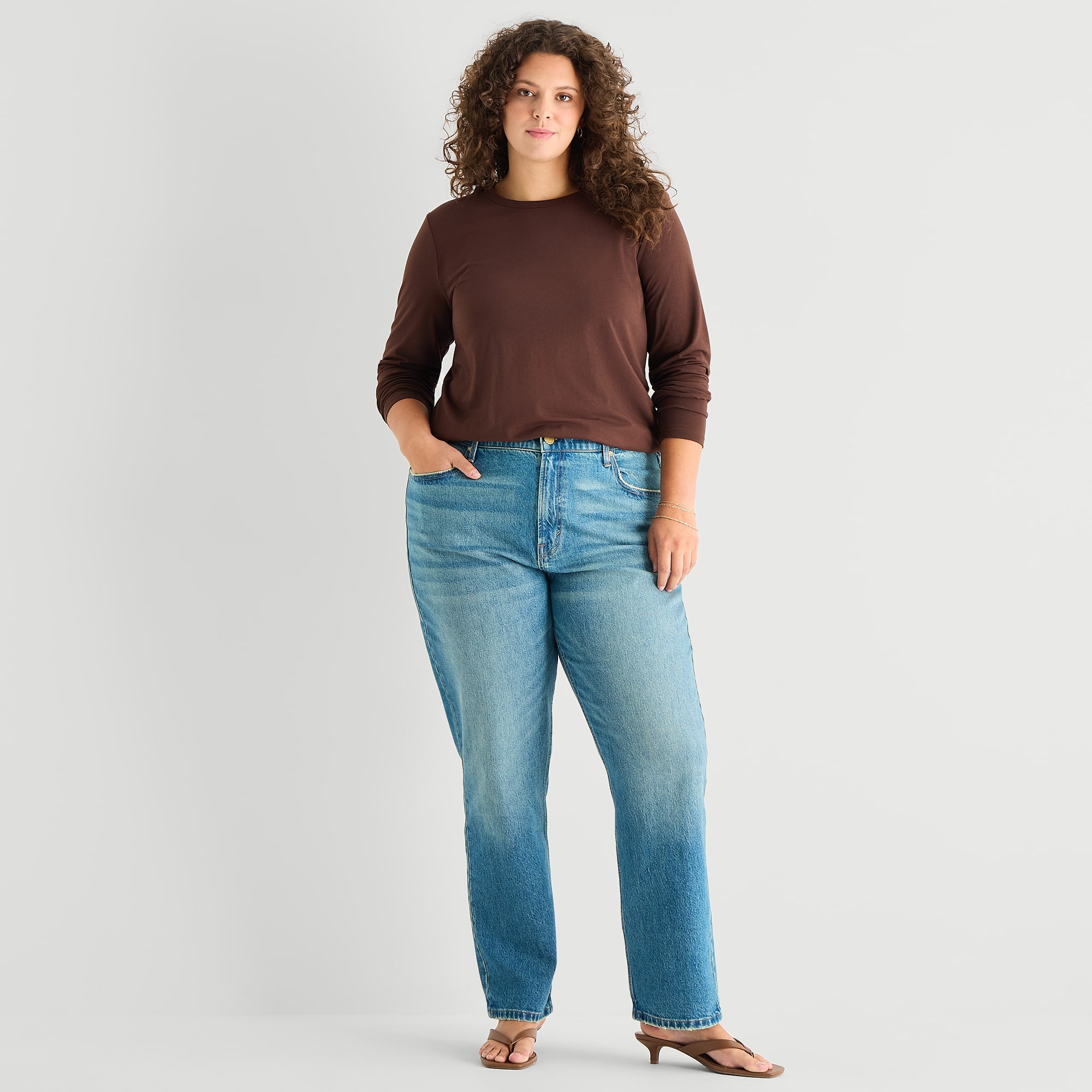 A.N.A Womens Plus Crew Neck Long Sleeve T-Shirt
