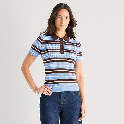Ana Womens Short Sleeve Polo Sweater In Blue