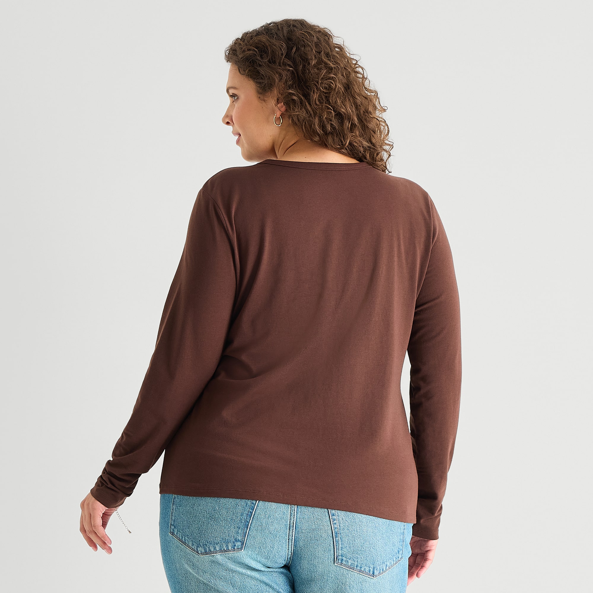 A.N.A Womens Plus Crew Neck Long Sleeve T-Shirt
