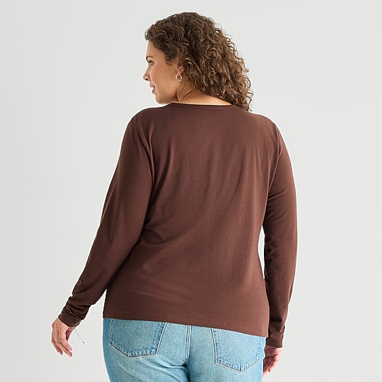A.N.A Womens Plus Crew Neck Long Sleeve T-Shirt