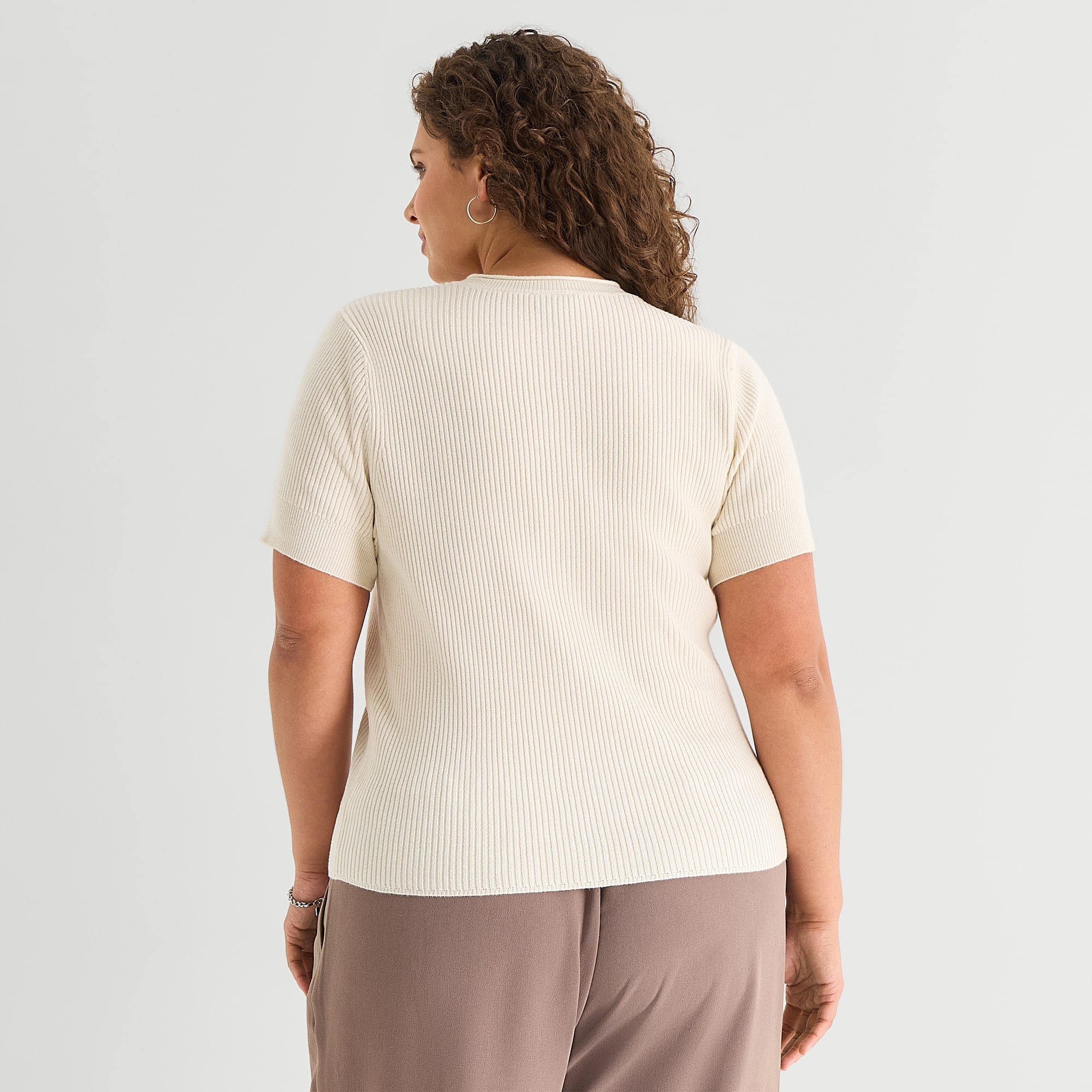a.n.a Plus Womens Crew Neck Short Sleeve Pullover Sweater