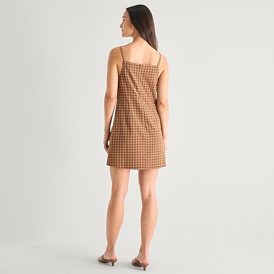 A.N.A Womens Square Neck Sleeveless Plaid Sheath Dress