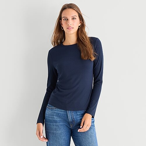 Ana Womens Crew Neck Long Sleeve T-shirt In Blue