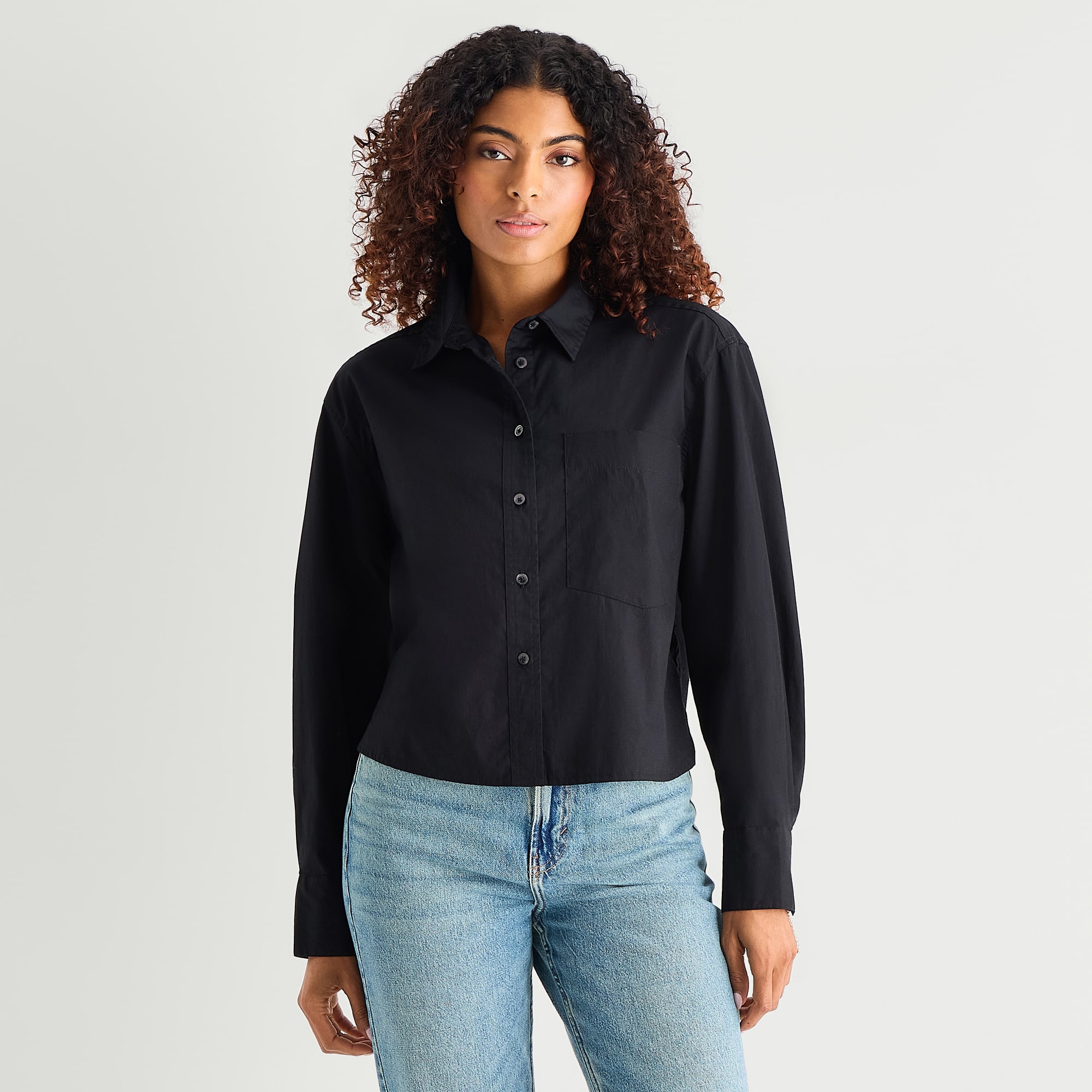 a.n.a Womens Round Neck Long Sleeve Regular Fit Button-Down Shirt