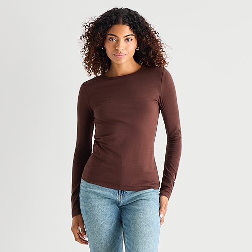 Ana Womens Tall Crew Neck Long Sleeve T-shirt In Brown