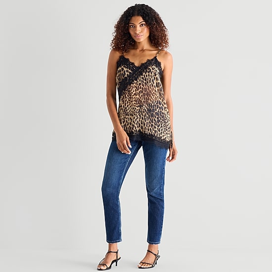 A.N.A Womens V Neck Sleeveless Lace Trim Camisole