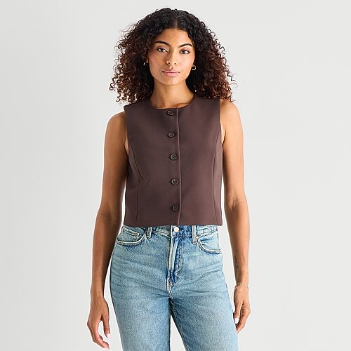 Ana Womens Crew Neck Sleeveless Vest In Brown