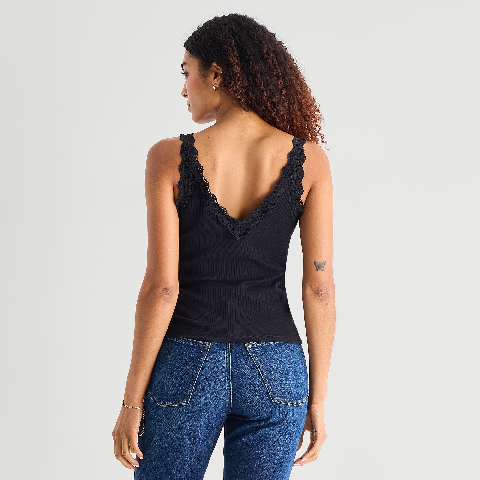 A.N.A Lace Trim Womens V Neck Sleeveless Tank Top