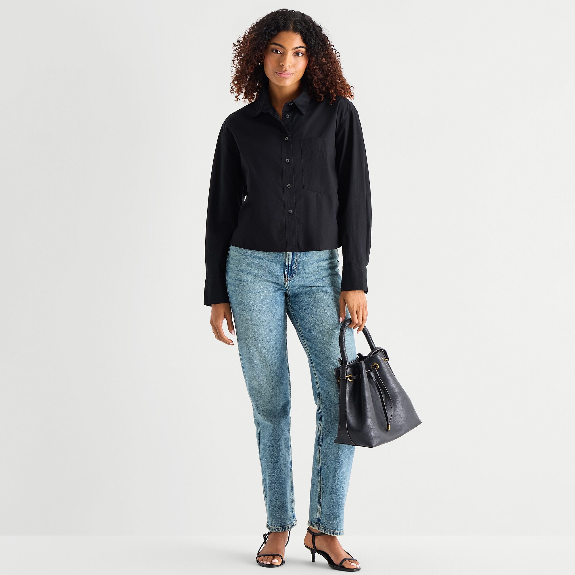 a.n.a Womens Round Neck Long Sleeve Regular Fit Button-Down Shirt