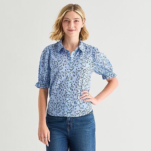 Ana Womens Short Sleeve Blouse In Blue