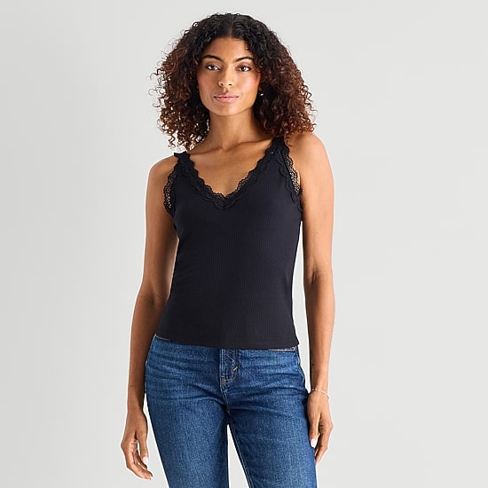 A.N.A Lace Trim Womens V Neck Sleeveless Tank Top