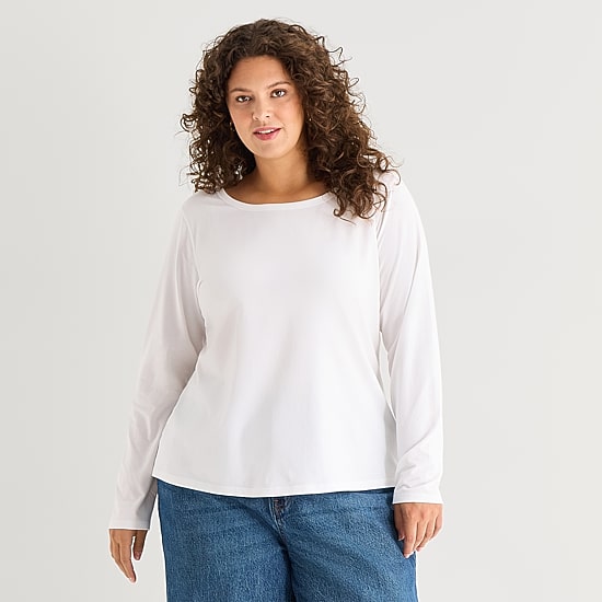 A.N.A Womens Plus Easy-on + Easy-off Crew Neck Long Sleeve Adaptive T-Shirt