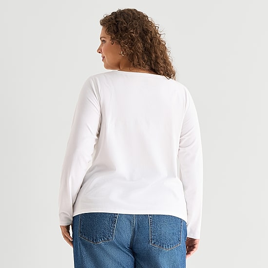 A.N.A Womens Plus Easy-on + Easy-off Crew Neck Long Sleeve Adaptive T-Shirt