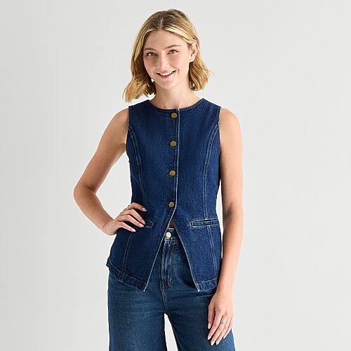 Ana Womens Round Neck Sleeveless Vest In Blue