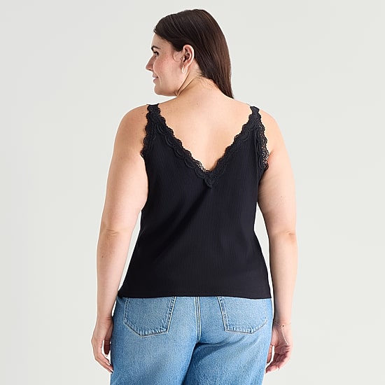 A.N.A Lace Trim Womens Plus V Neck Sleeveless Tank Top