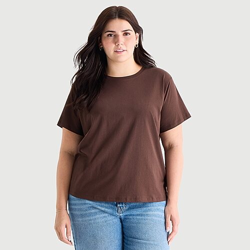 Ana Womens Plus Crew Neck Short Sleeve T-shirt In Brown