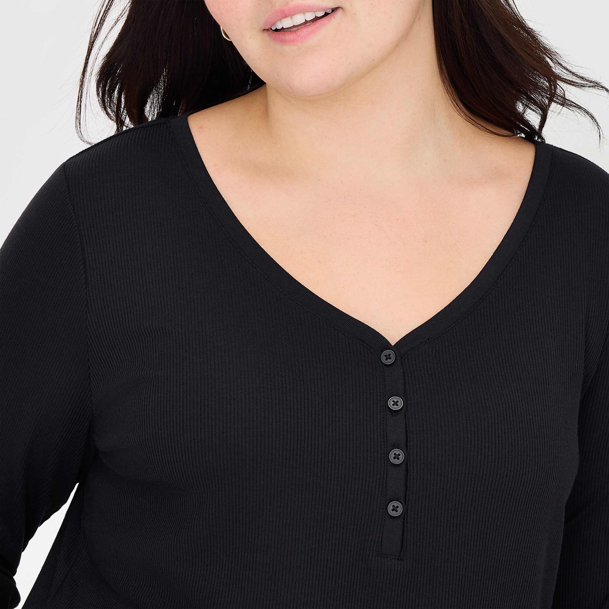a.n.a Womens Plus Long Sleeve Regular Fit Henley Shirt