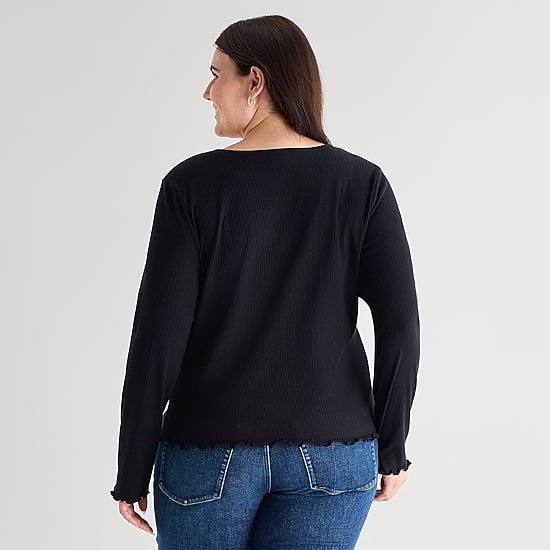 A.N.A Womens Plus V Neck Long Sleeve Button Cardigan