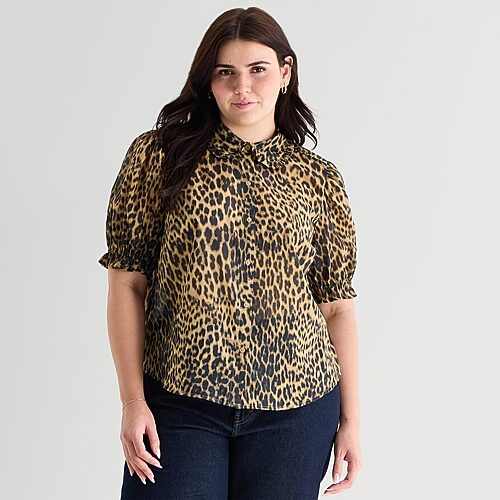Ana Womens Plus Short Sleeve Blouse In Brown