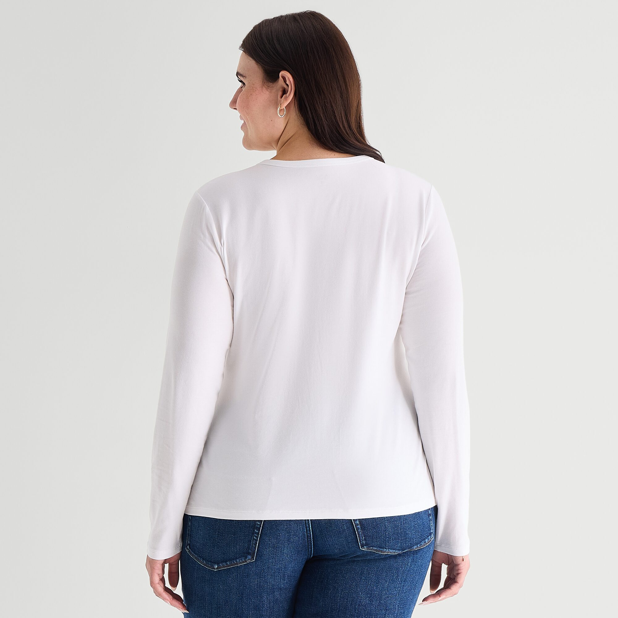 A.N.A Womens Plus Crew Neck Long Sleeve T-Shirt