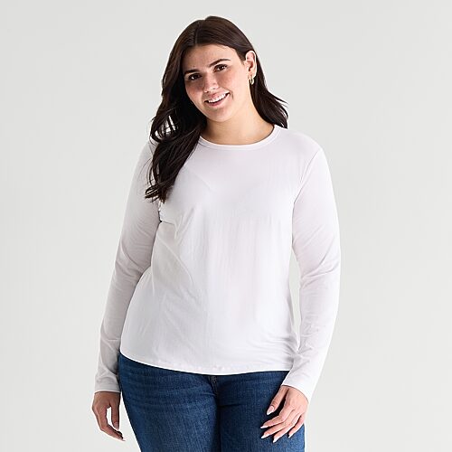 Ana Womens Plus Crew Neck Long Sleeve T-shirt In White