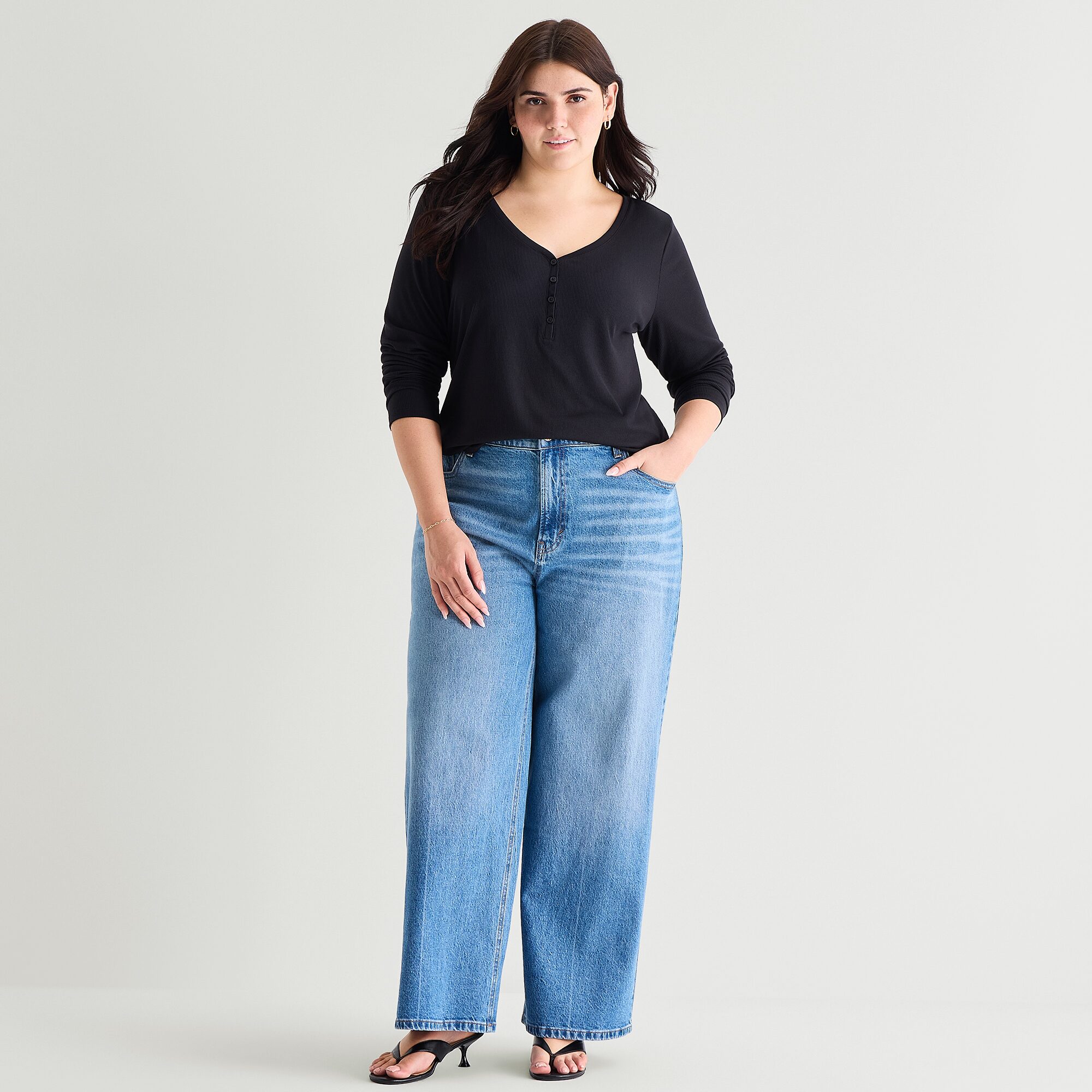a.n.a Womens Plus Long Sleeve Regular Fit Henley Shirt