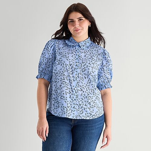 Ana Womens Plus Short Sleeve Blouse In Blue