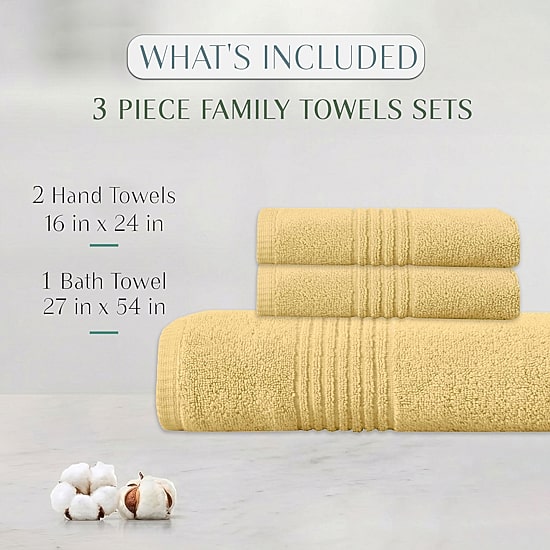 Home Weavers Inc Hazel Collection 100% Cotton Zero Twist Super Absorbent 3-pc. Quick Dry Bath Towel Set