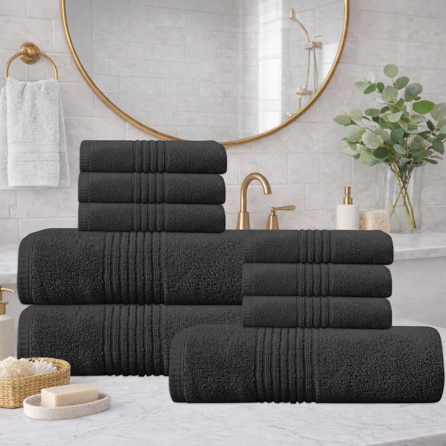 Home Weavers Inc Hazel Collection 100% Cotton Zero Twist -pc. Quick Dry Bath Towel Set