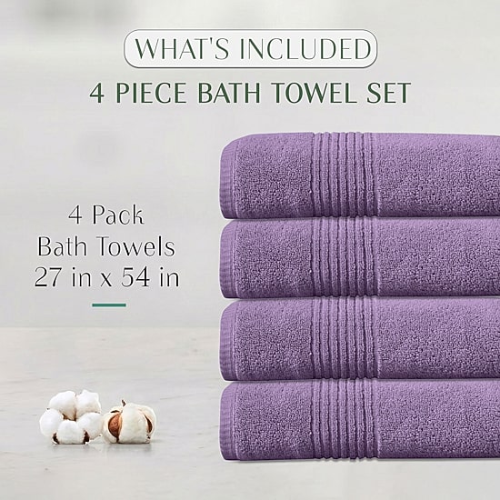 Home Weavers Inc Hazel Collection 100% Cotton Zero Twist 4-pc. Quick Dry Bath Towel Set