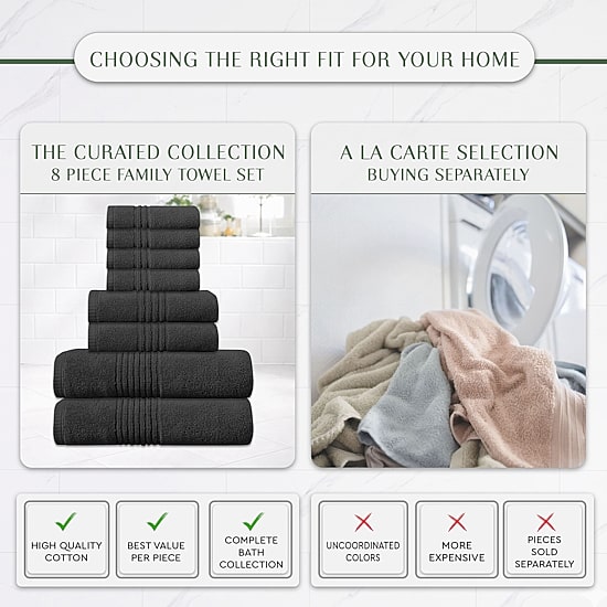 Home Weavers Inc Hazel Collection 100% Cotton Zero Twist Super Absorbent 8-pc. Quick Dry Bath Towel Set
