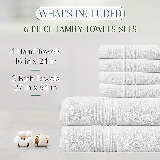 Home Weavers Inc Hazel Collection 100% Cotton Zero Twist Super Absorbent 6-pc. Quick Dry Bath Towel Set