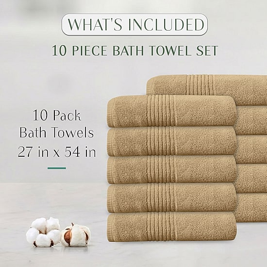 Home Weavers Inc Hazel Collection 100% Cotton Zero Twist 10-pc. Quick Dry Bath Towel Set