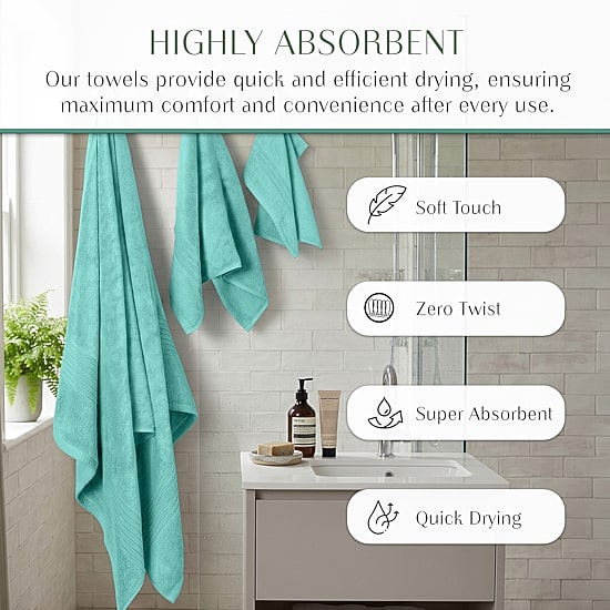 Home Weavers Inc Hazel Collection 100% Cotton Zero Twist Super Absorbent 12-pc. Quick Dry Bath Towel Set