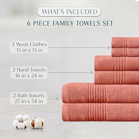 Home Weavers Inc Hazel Collection 100% Cotton Zero Twist Super Absorbent 6-pc. Quick Dry Bath Towel Set