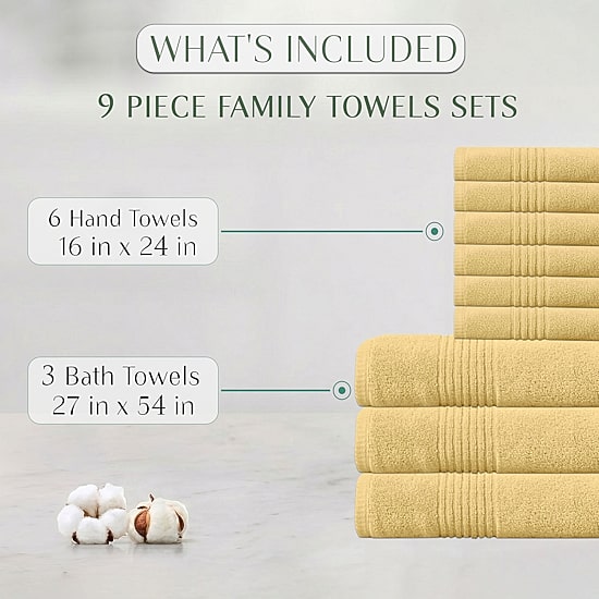 Home Weavers Inc Hazel Collection 100% Cotton Zero Twist 9-pc. Quick Dry Bath Towel Set