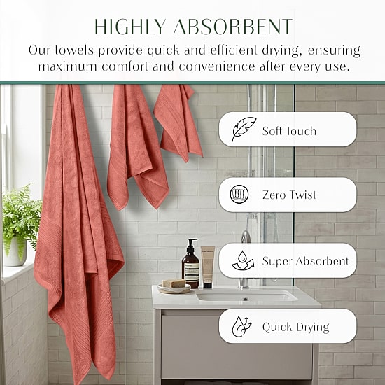 Home Weavers Inc Hazel Collection 100% Cotton Zero Twist Super Absorbent 6-pc. Quick Dry Bath Towel Set