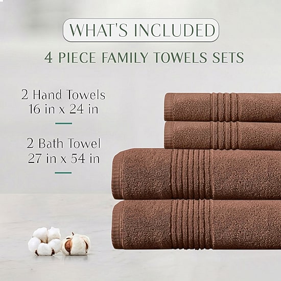 Home Weavers Inc Hazel Collection 100% Cotton Zero Twist Super Absorbent 4-pc. Quick Dry Bath Towel Set