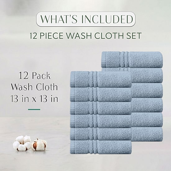 Home Weavers Inc Hazel Collection 100% Cotton Zero Twist 12-pc. Quick Dry Washcloth