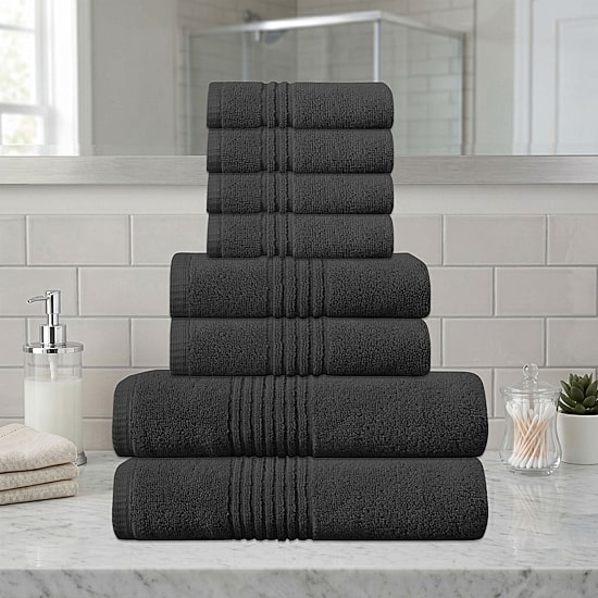 Home Weavers Inc Hazel Collection 100% Cotton Zero Twist Super Absorbent 8-pc. Quick Dry Bath Towel Set