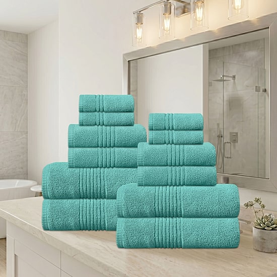 Home Weavers Inc Hazel Collection 100% Cotton Zero Twist Super Absorbent 12-pc. Quick Dry Bath Towel Set