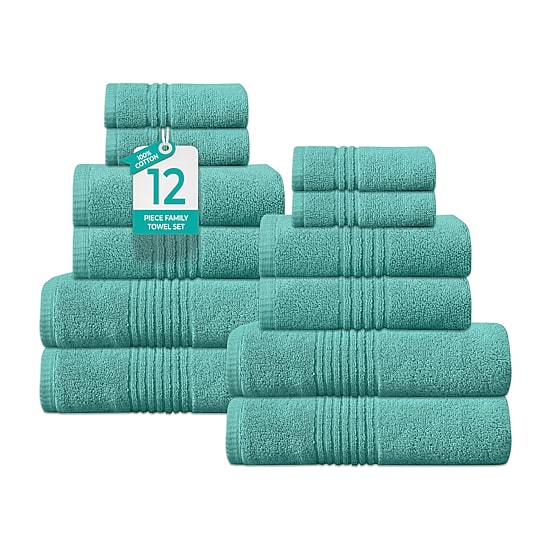 Home Weavers Inc Hazel Collection 100% Cotton Zero Twist Super Absorbent 12-pc. Quick Dry Bath Towel Set