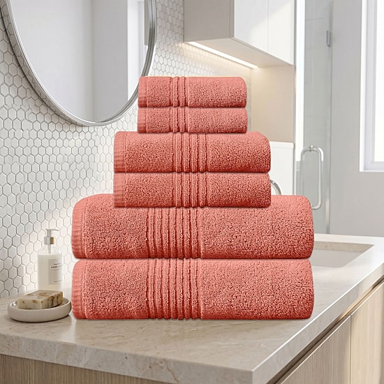 Home Weavers Inc Hazel Collection 100% Cotton Zero Twist Super Absorbent 6-pc. Quick Dry Bath Towel Set