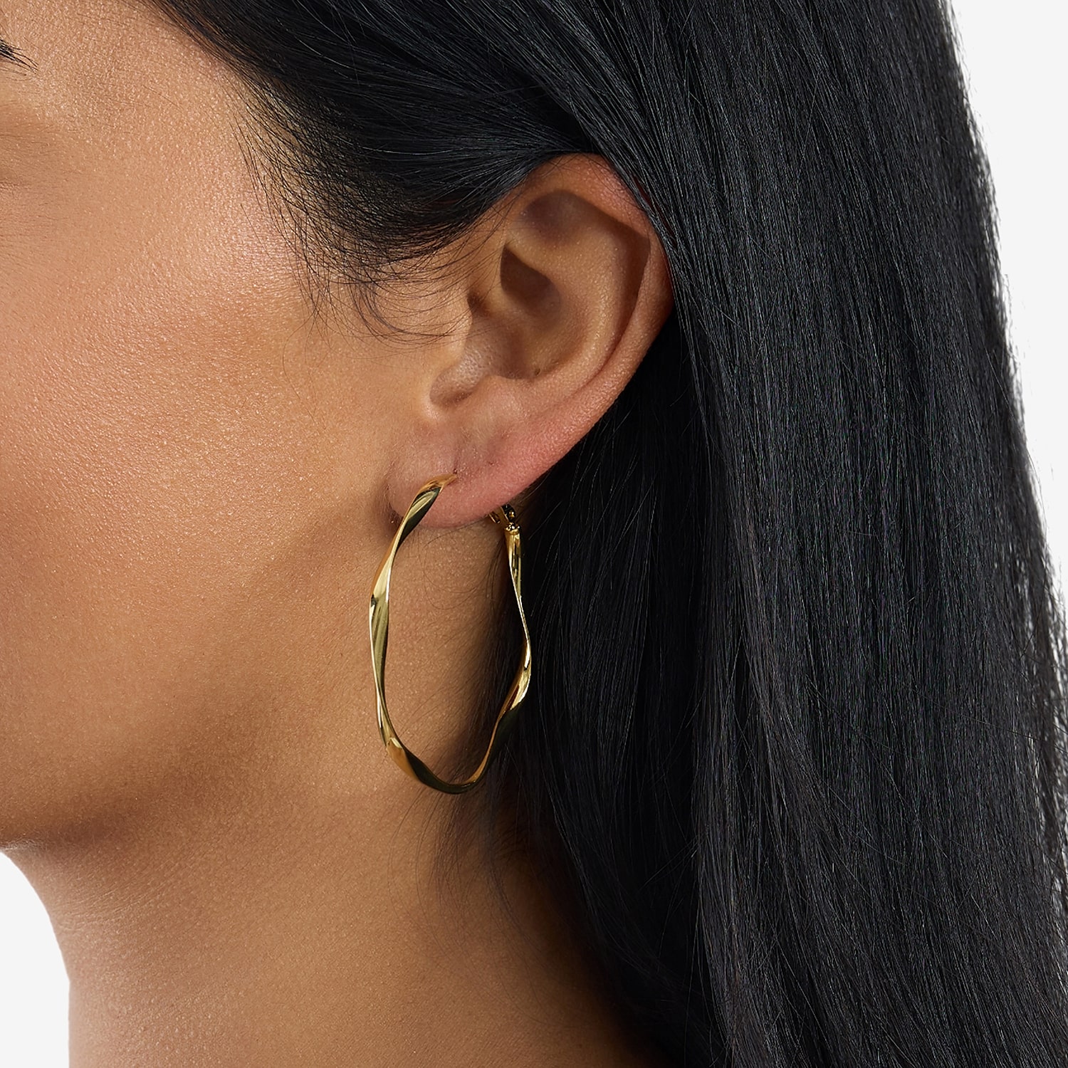 Silver Reflections Womens 14K Gold Over Brass 50mm Hoop Earrings