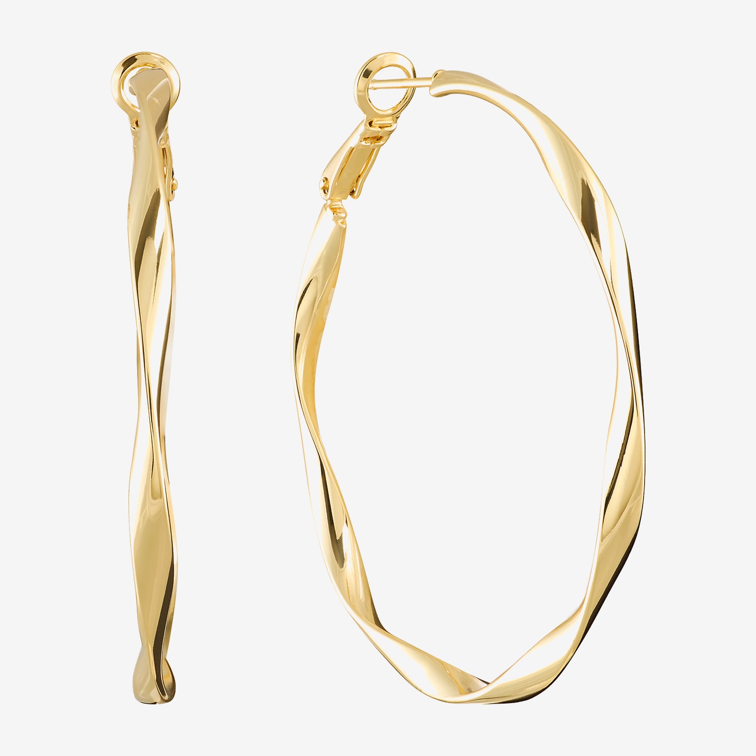 Silver Reflections Womens 14K Gold Over Brass 50mm Hoop Earrings