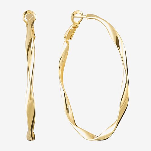 Silver Reflections Womens 14k Gold Over Brass 50mm Hoop Earrings In Yellow