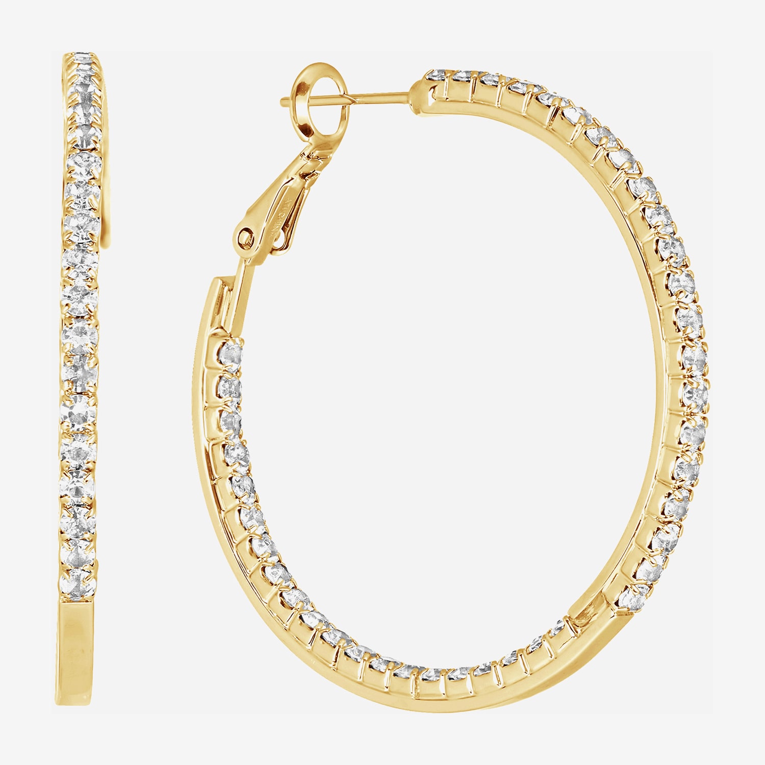 Sparkle Allure Womens Crystal 14K Gold Over Brass 36mm Hoop Earrings